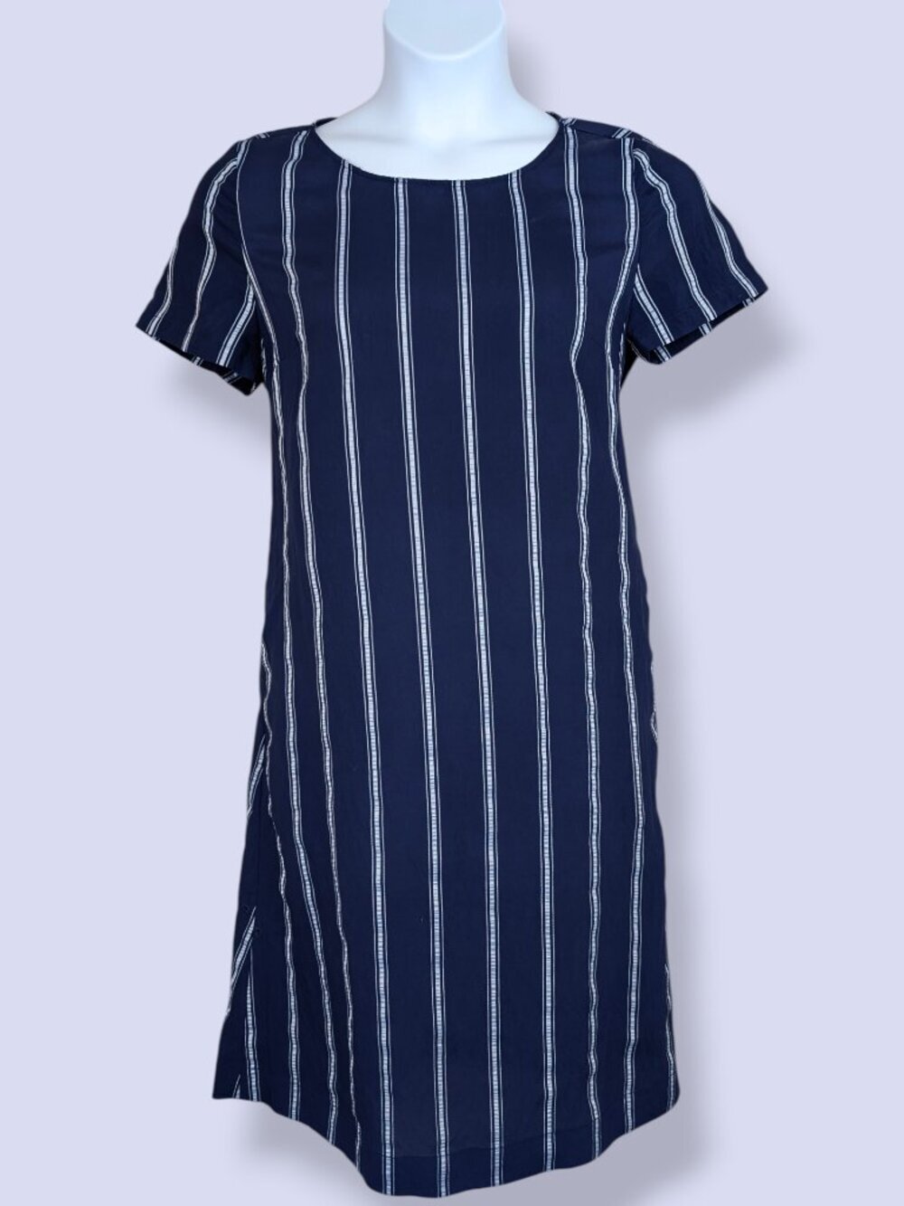 Blue & White Striped Long Shift Dress